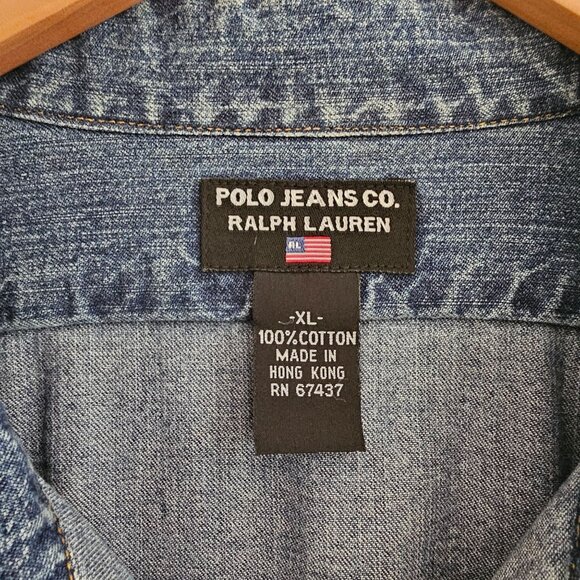 Ralph Lauren Polo Jeans Co. Denim Button-Up Shirt XL 100% Cotton Long Sleeve - Picture 3 of 9